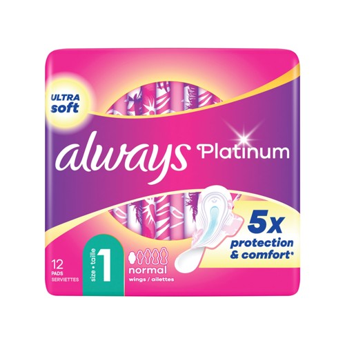 Always Platinum Normal (taille 1) Serviettes Avec Ailettes 12