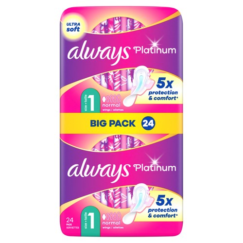 Always Platinum Normal (taille 1) Serviettes Avec Ailettes 24