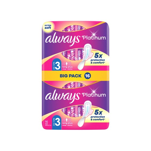Always Platinum Long Plus (taille 3) Serviettes Avec Ailettes 16