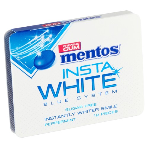 Mentos Chewing Gum Insta White Blue System Sugar Free Peppermint 12 Stuks 17.5 g