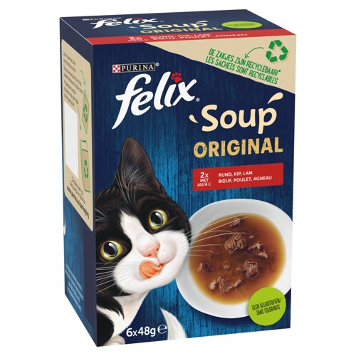 Felix Aliment Chat Soup Original Boeuf, Poulet en Agneau 6x48g