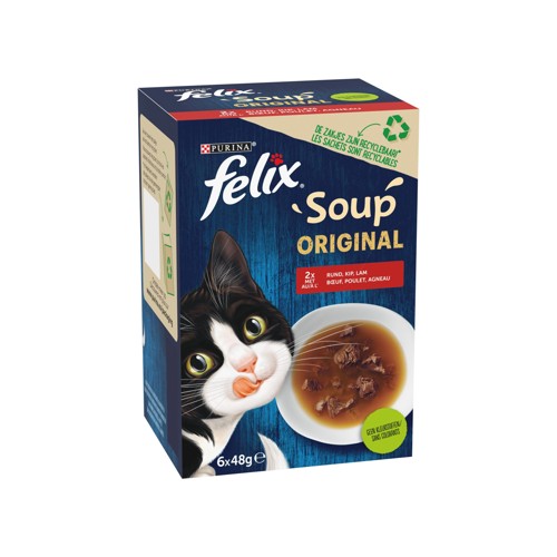 Felix Aliment Chat Soup Original Boeuf, Poulet en Agneau 6x48g