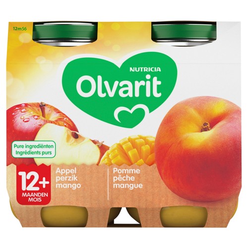 Olvarit purée de fruits bébé Pêche pomme mangue 12 mois 2 x 200 g