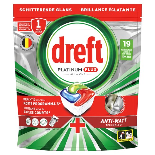 Dreft Platinum Plus Tablettes Lave-vaisselle Technologie Anti-Terne 19 X