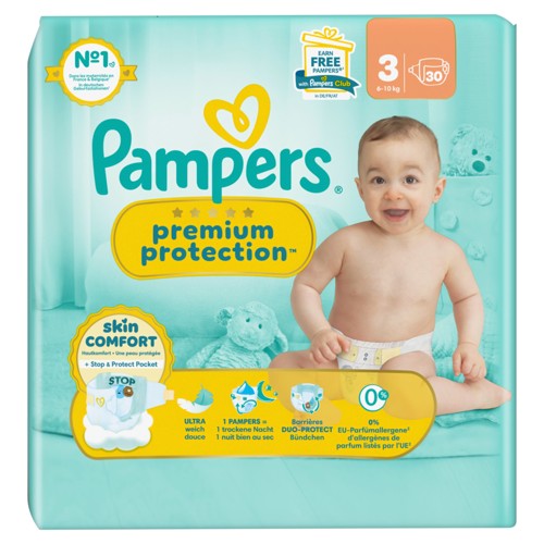 Pampers Premium Protection Taille 3, 30 Langes