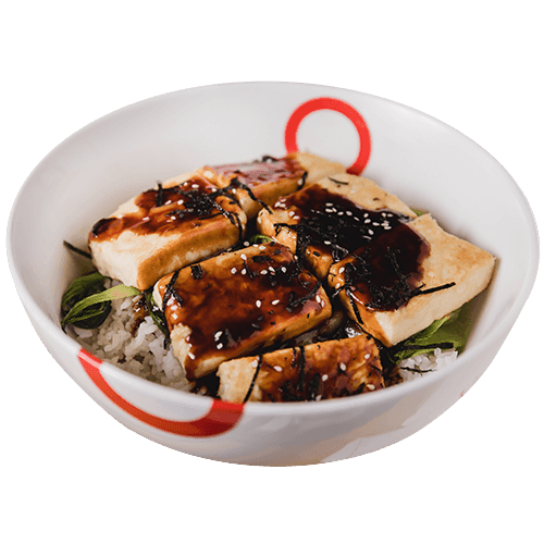 Reisschale mit Tofu und Pakchoi