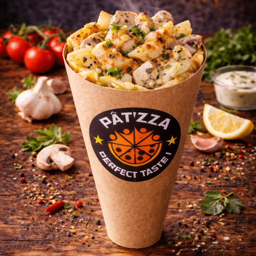 Cornet pâtes poulet champignons