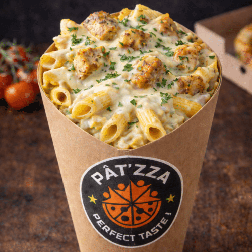 Cornet pâtes poulet champignons