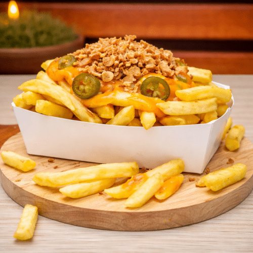 Frites & cheese spicy avec crispy oignons
