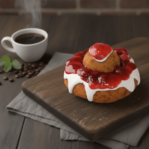 Donut met aardbeien confituur