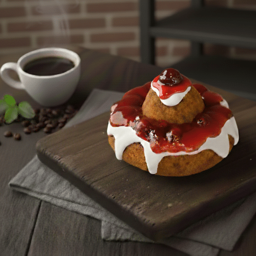 Donut met kersen confituur