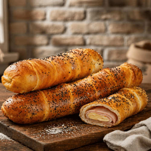 Pretzel dog met ham en kaas
