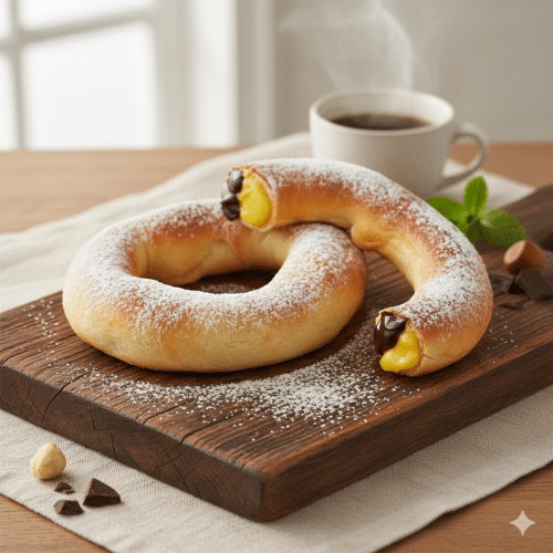 Pretzel met chocolade en vanille
