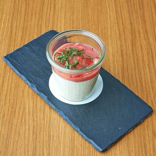 Riz au lait and fruit coulis