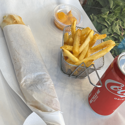 Wrap kip, friet en frisdrank