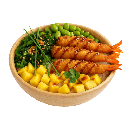 Poke bowl crevette tempura