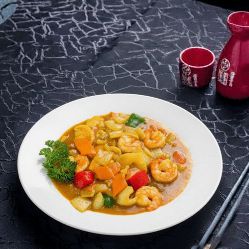 Scampis à la sauce curry