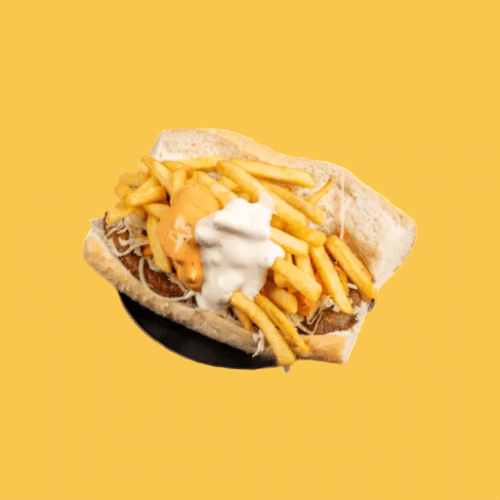 Lange brood kip pita met frieten