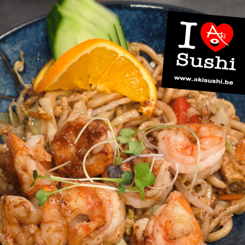 Yaki-udon met scampi