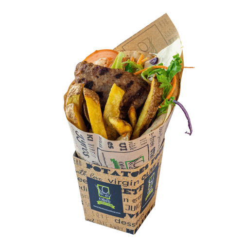 Pita wrap stuffed beef souvlaki