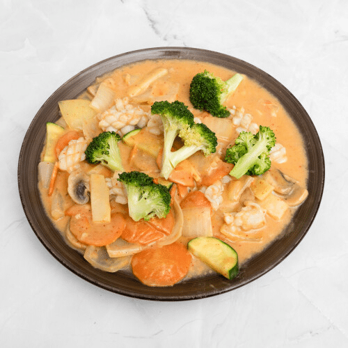 Calamars au curry rouge et bambous