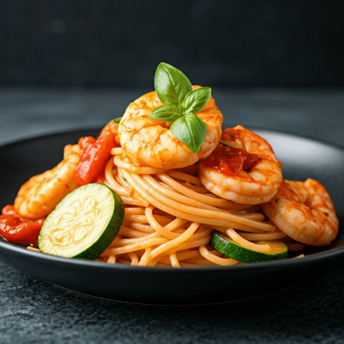 Spaghetti scampi e zucchine