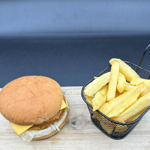 Chickenburger met friet