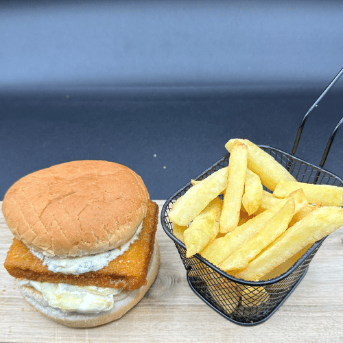 Fish burger met friet