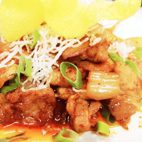 Sauté d émincé de lard, Kimchi fait maison