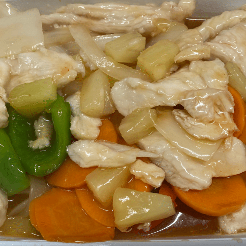 Kip met ananas en zoetzure saus