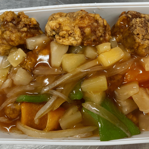 Varkensribben met zoetzuresaus