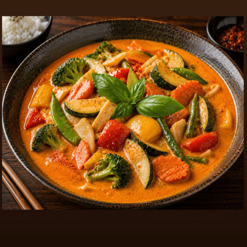 Rode curry met groenten en rijst