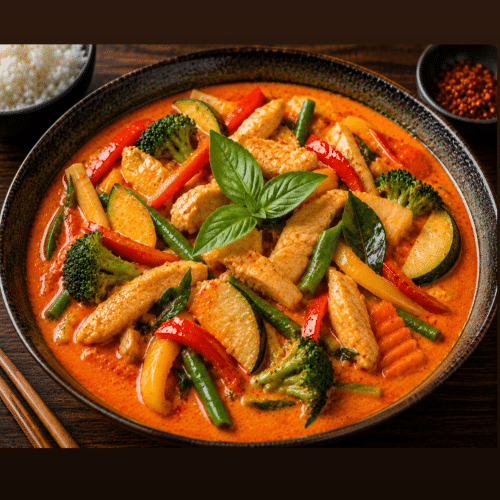 Rode curry met kip en rijst