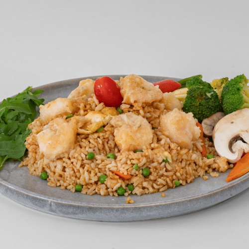 Riz sauté aux scampis et légumes