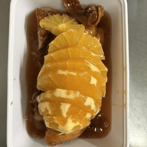 60. Eend in sinaasappelsaus