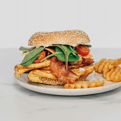 Queen Elizabeth bagel burger