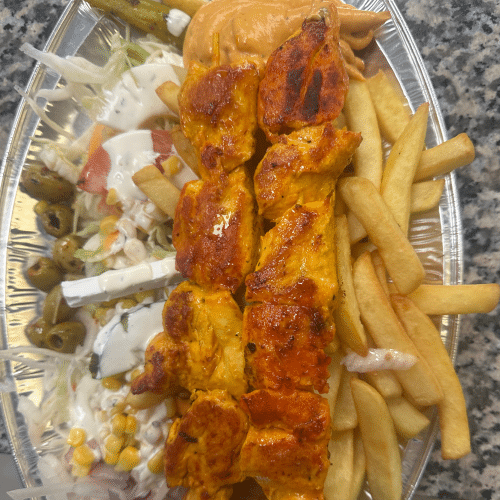 Assiette brochette de poulet