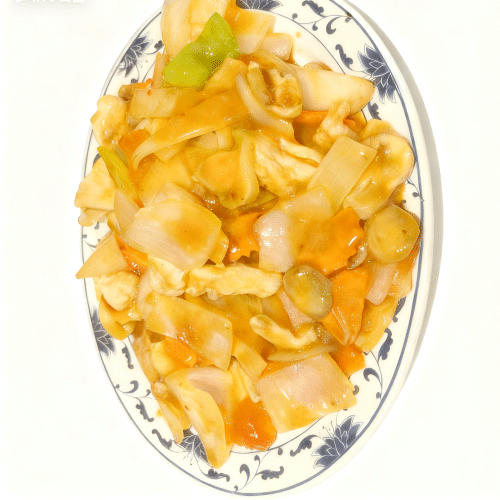 Gesneden kip met pikante saus