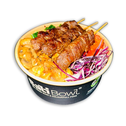 Bali poke bowl salade saté boeuf