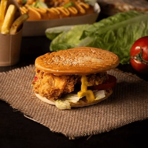 Flat bread chicken burger