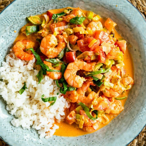 Curry met scampi