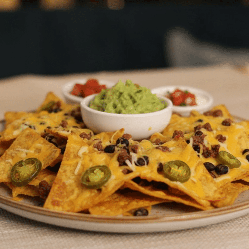 Assiette de nachos avec du guacamole frais
