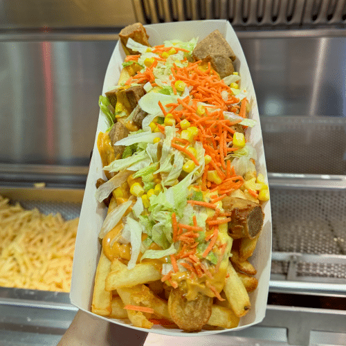 Barquette (frites, cheddar, oignons frits Prix Viande et Sauce