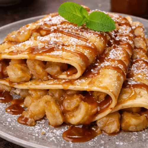 Crêpes caramel beurre salé, compote de pommes