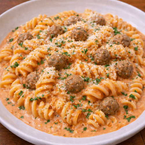 Girandole petites boulettes (industrielles) sauce tomate crème