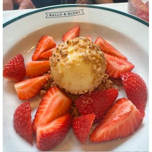 Creme brulee ball & strawberries
