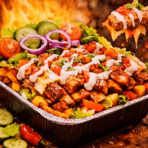 Kapsalon kipfilet met feta kass