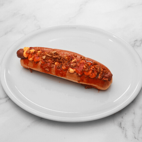 Cheddar bbq hot dog