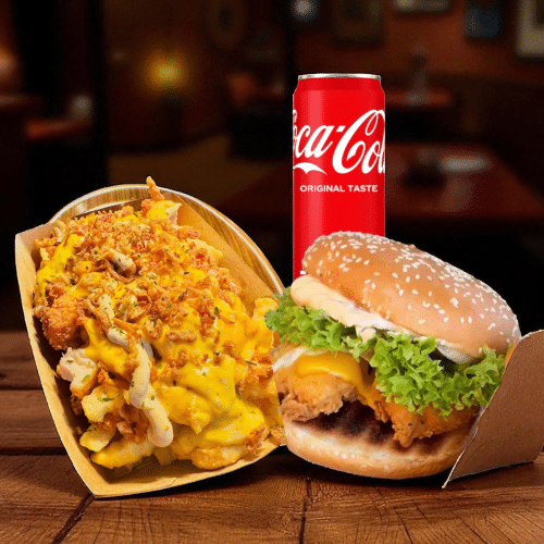 Tasty box met chickenburger en cola