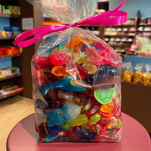 Snoepzak (1 kg) zoete (gladde) snoepmix (bevat gelatine)